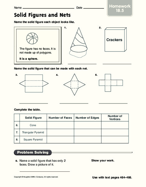 solid figures and nets worksheet for 3rd 5th grade lesson planet