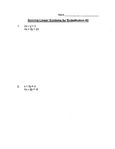 Solving Linear Systems by Substitution Worksheet
