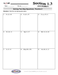 Solving Two Step Equations Lesson Plan for 9th - 10th Grade | Lesson Planet