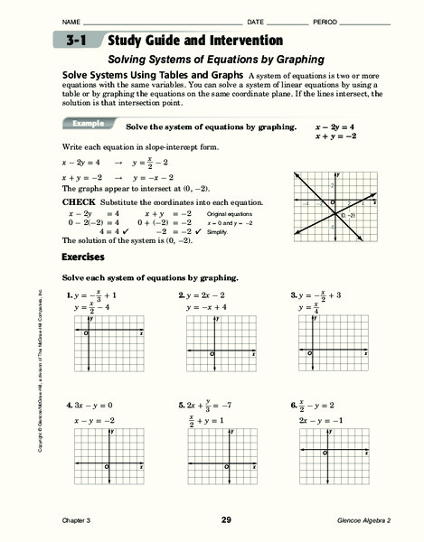 Systems Of Equations Graphing Worksheet