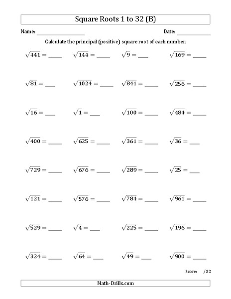Squares And Square Roots Worksheet