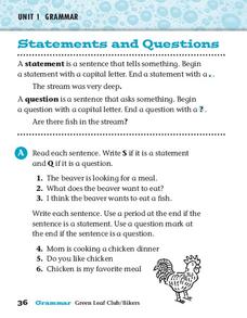 statements and questions worksheet for 2nd 3rd grade lesson planet
