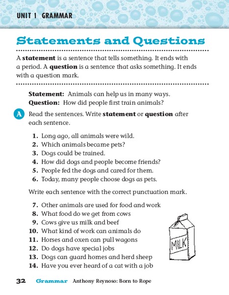 statements and questions worksheet for 2nd 3rd grade lesson planet