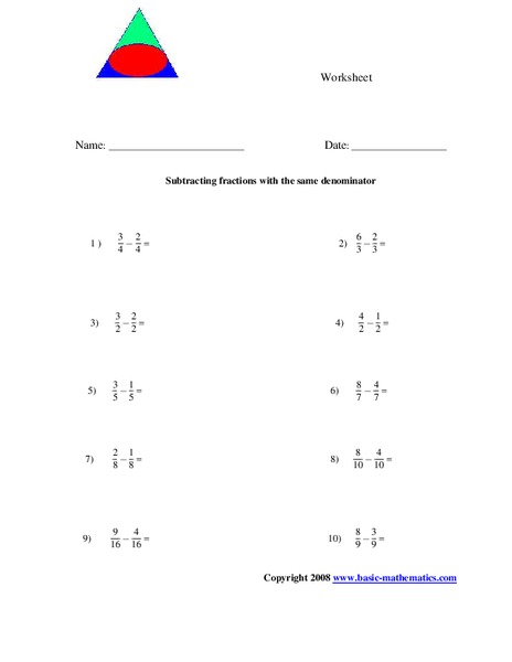 subtracting fractions worksheet for 6th grade lesson planet