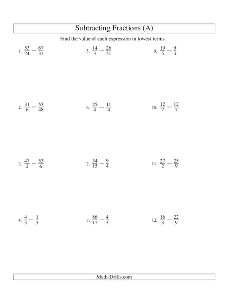 Subtracting Improper Fractions Worksheet for 3rd - 4th Grade | Lesson ...