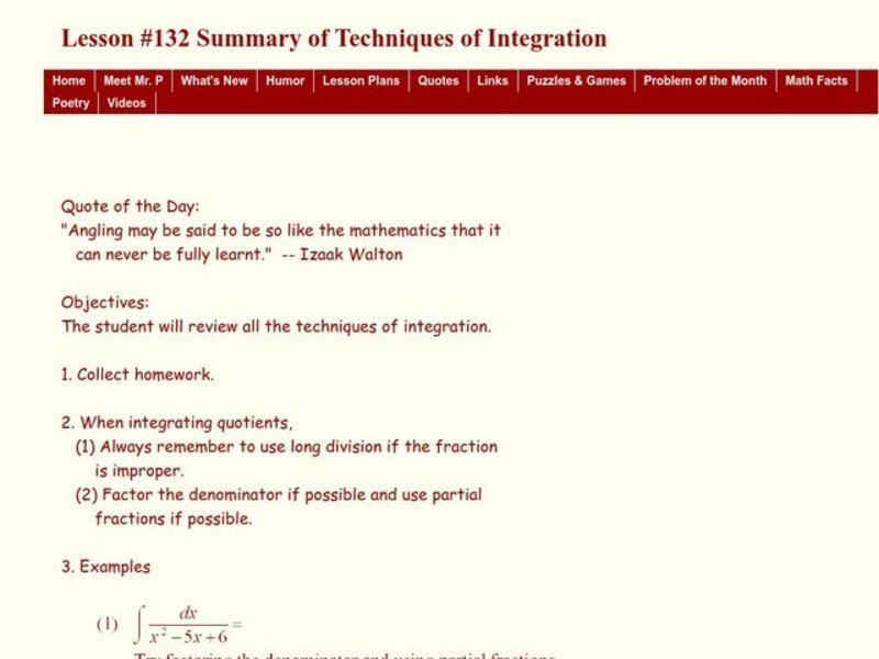 Summary of Techniques of Integration Lesson Plan for 11th - 12th Grade ...