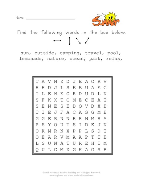 summer word search worksheet for 1st 2nd grade lesson planet