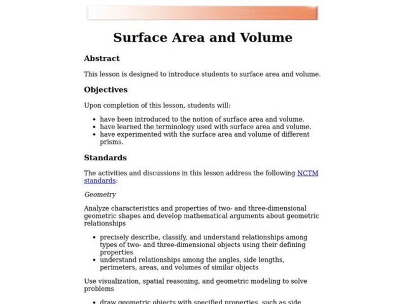 Surface Area and Volume Lesson Plan for 6th - 8th Grade | Lesson Planet