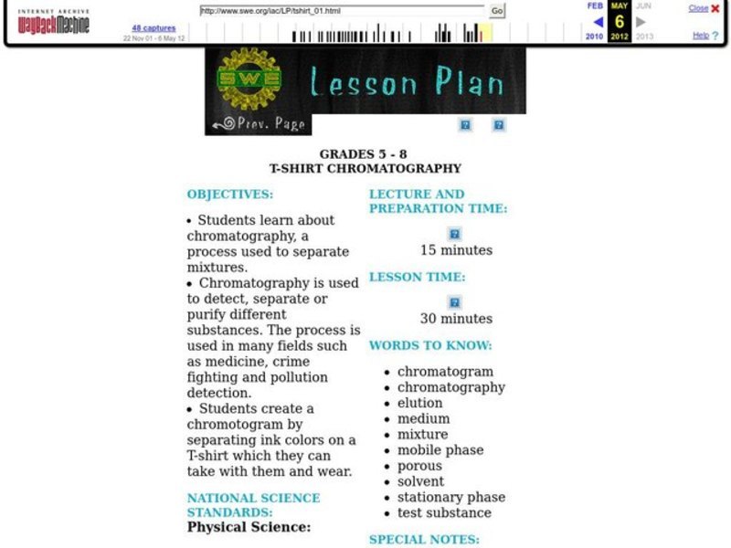 TShirt Chromatography Lesson Plan for 5th 8th Grade Lesson