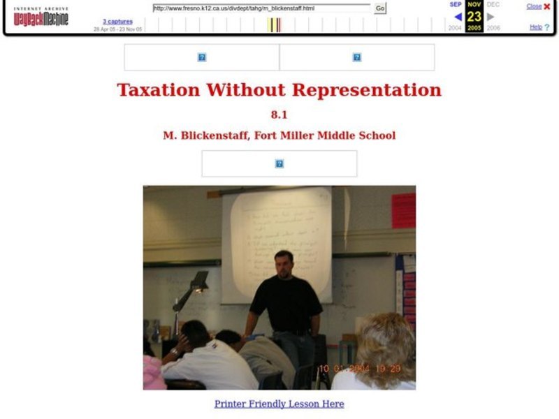 Taxation Without Representation Lesson Plan for 8th Grade Lesson