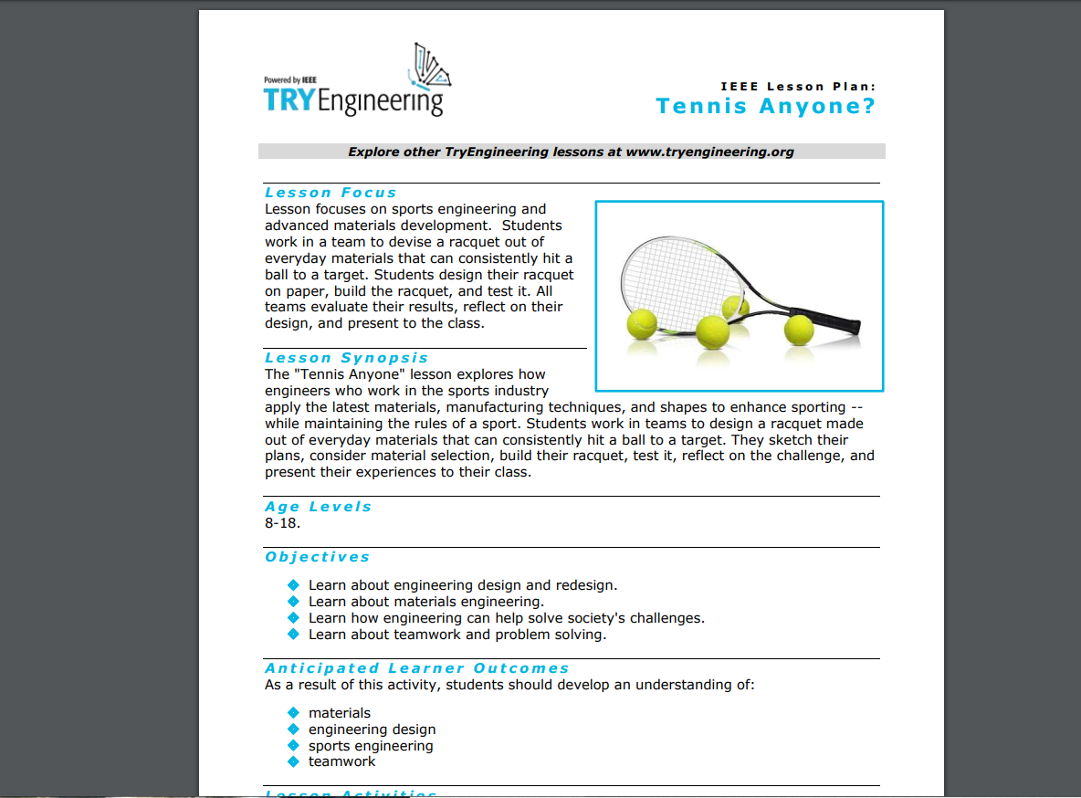 Tennis Anyone? Lesson Plan for 3rd 12th Grade Lesson