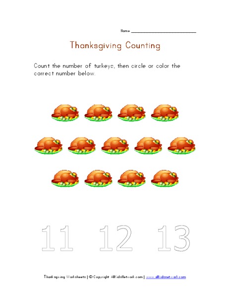 Thanksgiving Counting Worksheet for Pre-K - Kindergarten | Lesson Planet