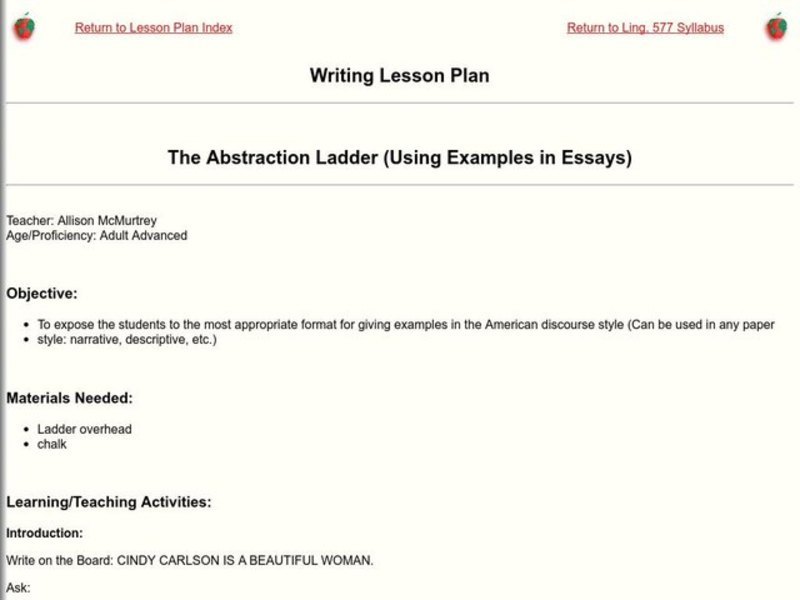 The Abstraction Ladder (Using Examples in Essays) Lesson Plan for ...