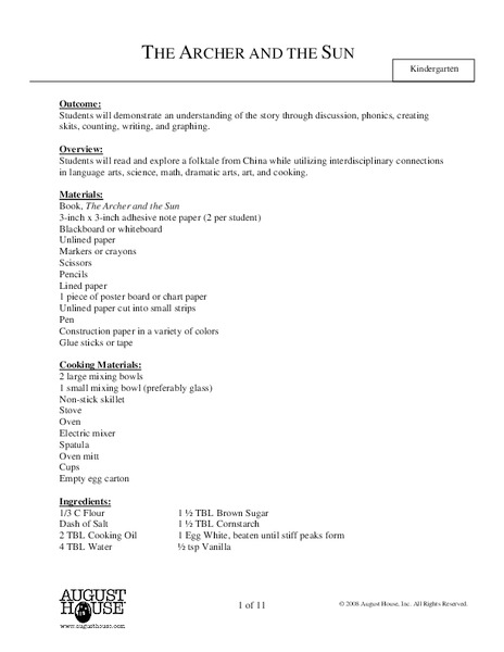 The Archer and the Sun Lesson Plan for Kindergarten | Lesson Planet