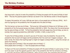 The Birthday Problem Worksheet