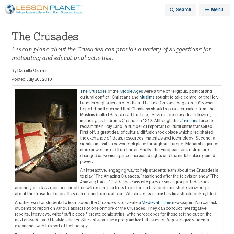 Crusades Lesson Plans Worksheets Lesson Planet Crusades Lesson Plans Worksheets Lesson Planet