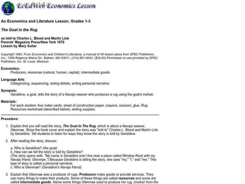 The Goat in the Rug Lesson Plan for 1st 3rd Grade Lesson