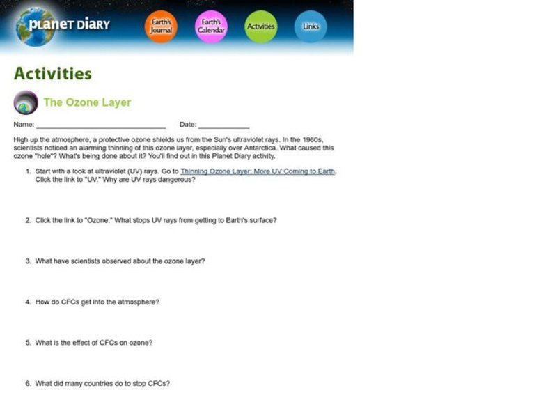 Free Printable Ozone Layer Worksheets For Kids