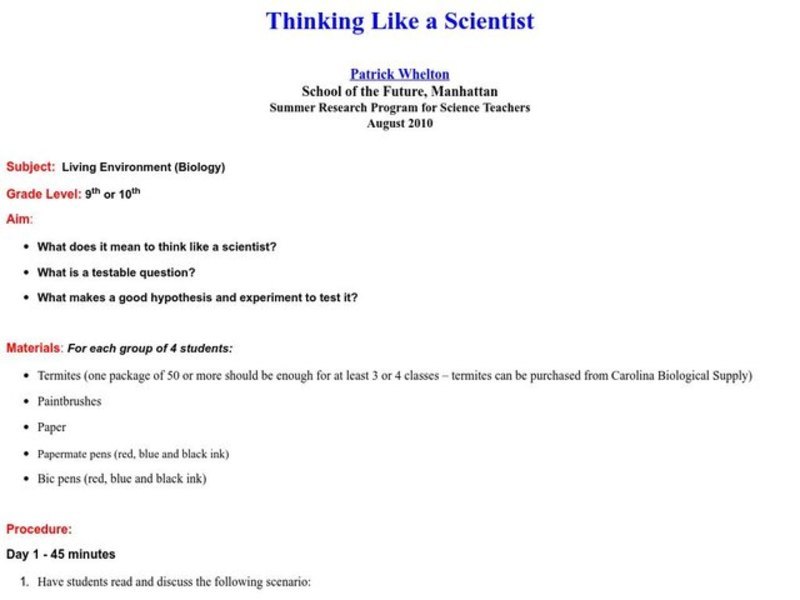 Thinking Like A Scientist Answer Key