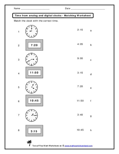 time from analog and digital clocks worksheet for 1st 3rd grade
