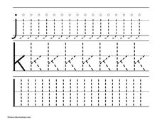 tracing letters j k l worksheet for kindergarten 1st grade