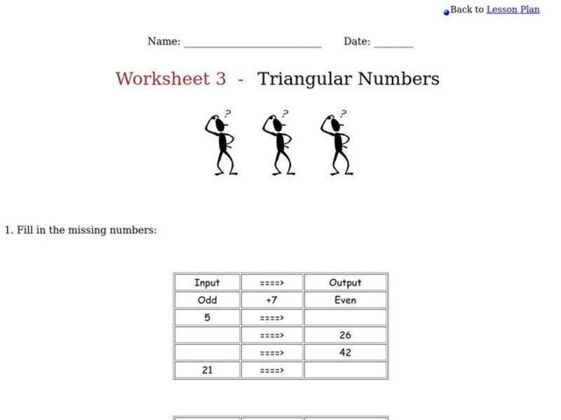 Triangular Numbers Worksheet for 3rd 4th Grade Lesson