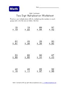 Two Digit Multiplication Worksheet Worksheet for 3rd Grade | Lesson Planet