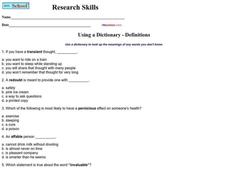 Using a Dictionary--Definitions Worksheet