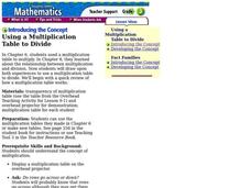 Using a Multiplication Table to Divide Lesson Plan