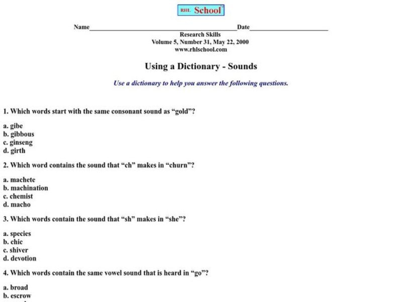 Using a DictionarySounds Worksheet for 5th 9th Grade Lesson