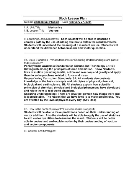 Vectors Lesson Plan for 10th - 12th Grade | Lesson Planet