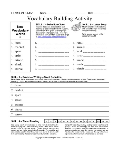 vocabulary building activity worksheet for 4th 5th grade lesson planet