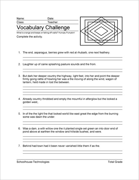 Vocabulary Challenge Worksheet for 4th - 6th Grade | Lesson Planet
