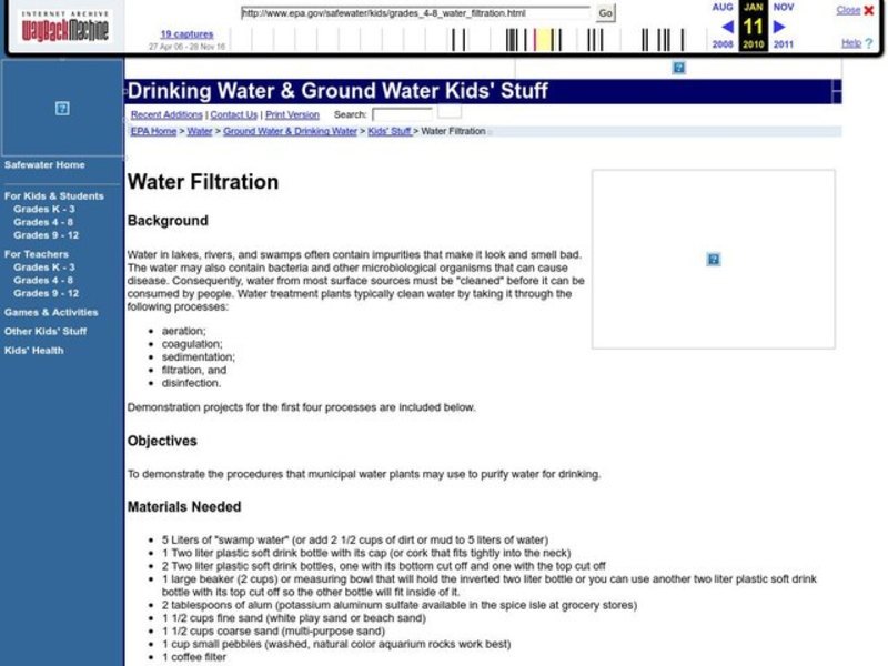 Water Filtration Lesson Plan for 4th 8th Grade Lesson