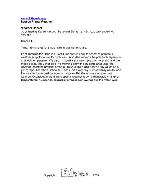Weather Report Lesson Plan for 5th - 6th Grade | Lesson Planet