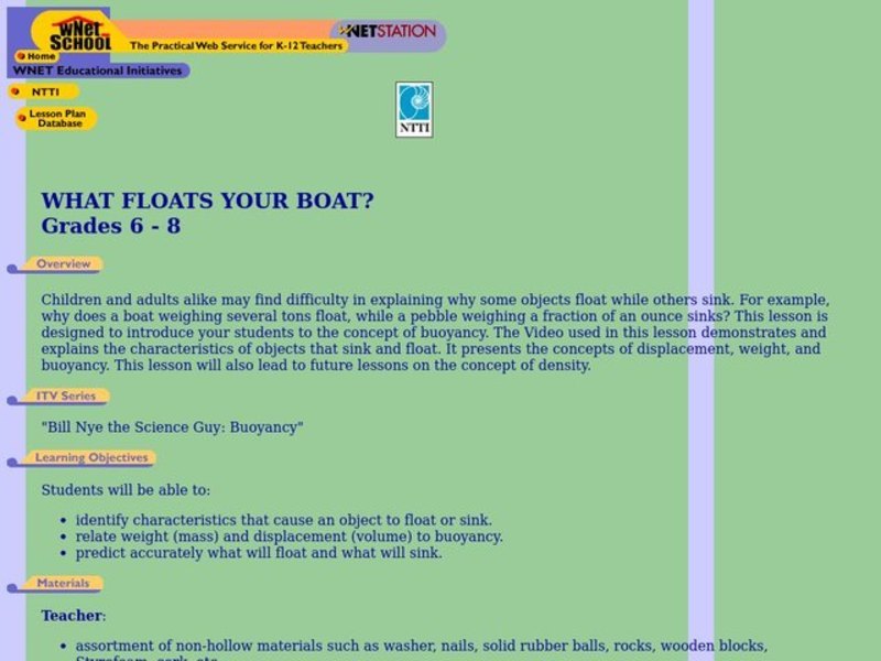 What Floats Your Boat? Lesson Plan for 6th 8th Grade Lesson