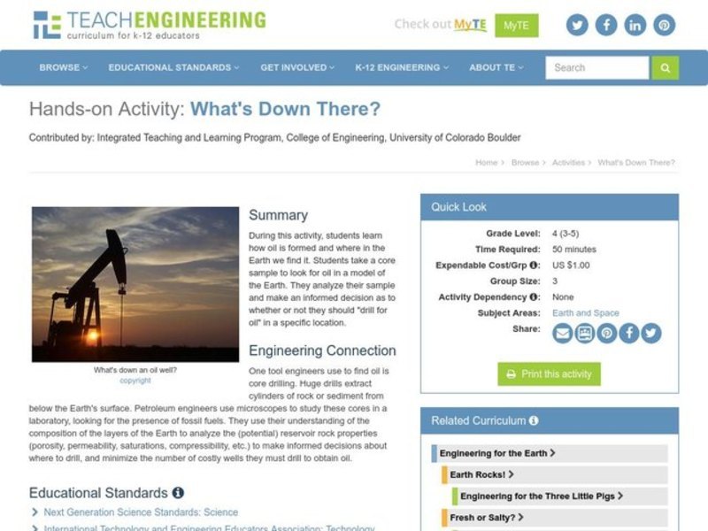 What's down there? Lesson Plan for 3rd 5th Grade Lesson
