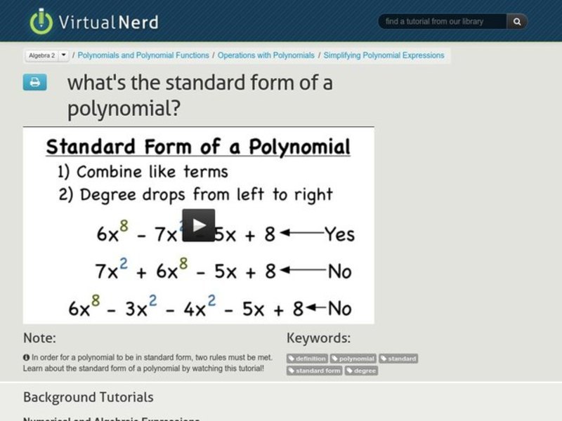 What's the Standard Form of a Polynomial? Instructional Video for 8th