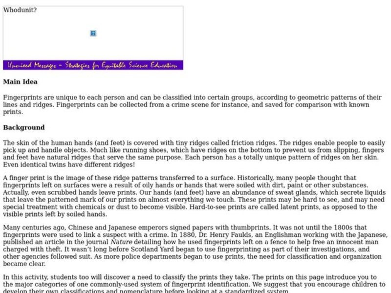 Whodunit? Lesson Plan for 6th 9th Grade Lesson