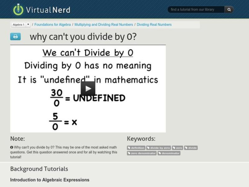Why Can't You Divide By 0? Instructional Video for 6th 8th Grade