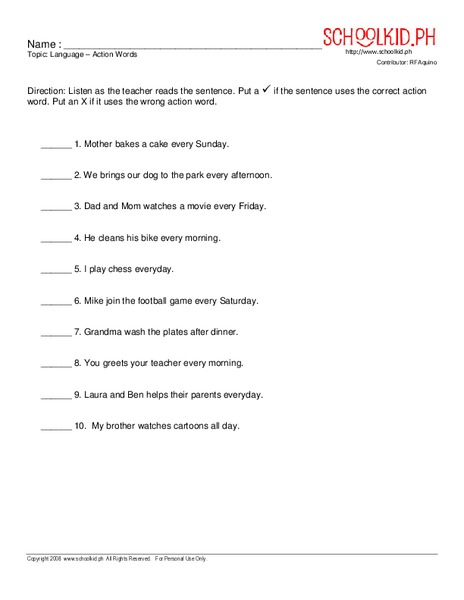 action verbs worksheet for 2nd 3rd grade lesson planet
