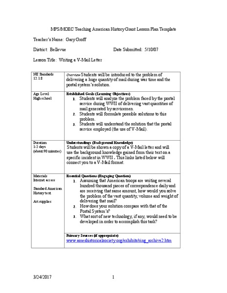 Writing A V Mail Letter Lesson Plan For 9th 12th Grade Lesson Planet Writing A V Mail Letter Lesson Plan For 9th 12th Grade Lesson Planet