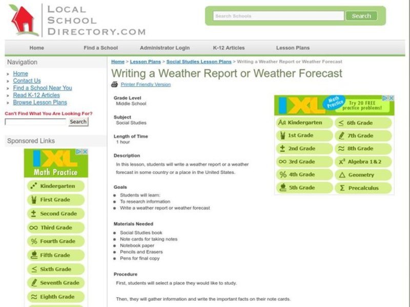 Writing a Weather Report or Weather Forecast Lesson Plan for 6th - 8th ...