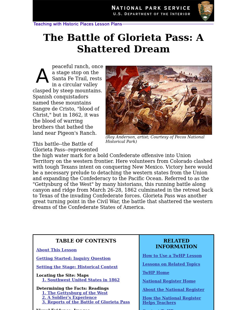 The Battle of Glorieta Pass A Shattered Dream Lesson Plan for 7th
