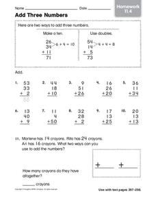 Add Three Numbers Worksheet