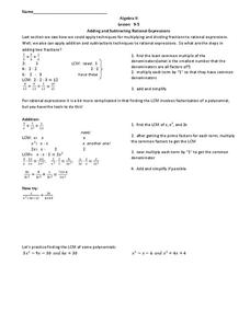 Adding and Subtracting Rational Expressions Worksheet