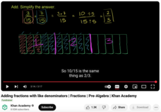 Adding Fractions with Like Denominators, Fractions, Pre-Algebra Instructional Video