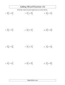 Adding Mixed Numbers (1) Worksheet