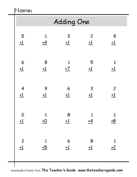 Adding One Worksheet for 1st - 2nd Grade | Lesson Planet
