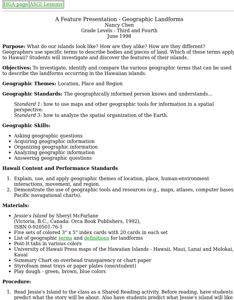 A Feature Presentation Geographic Landforms Lesson Plan for 3rd 4th